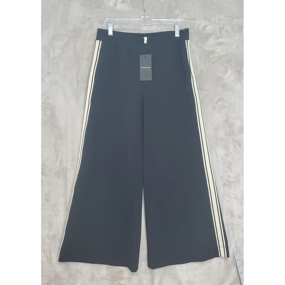 Fabletics Elevated Track Pants Womens Medium Black White Stripe Wide Leg NWT